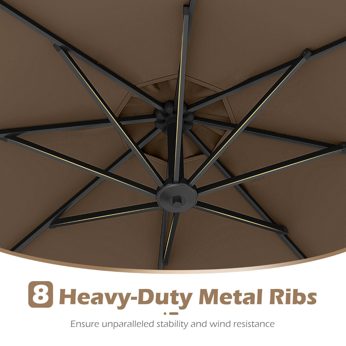 3m Solar Offset Hanging Umbrella with 32 LED Lights and 360° Rotation-Walnut