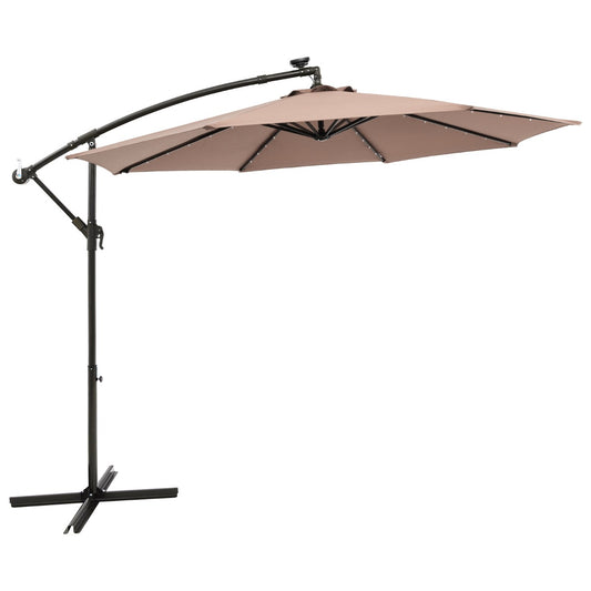 Costway 3m Solar Patio Offset Umbrella Adjustable with 40 LED and Cross Base Stand-Brown