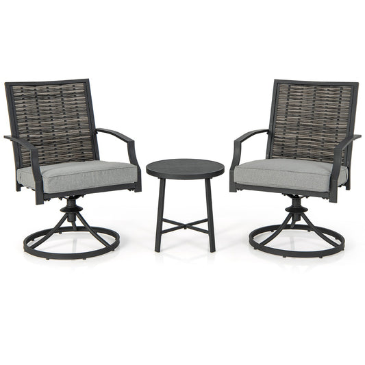 Costway 3 Piece Patio Swivel Chair Set with Coffee Table for Backyard