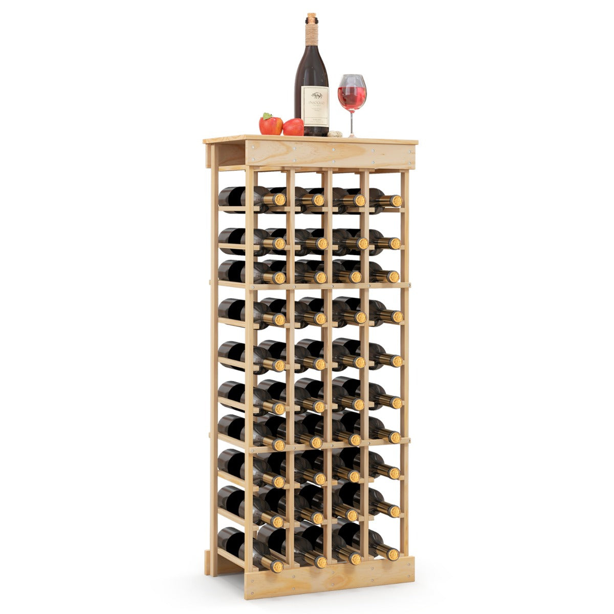 Included hardware and instructions make assembly of the 40-bottle wine rack straightforward