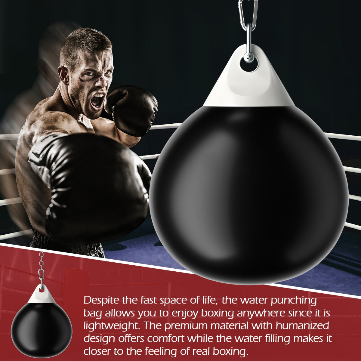 45cm 50kg Water Punching Bag with Adjustable Metal Chain-Black