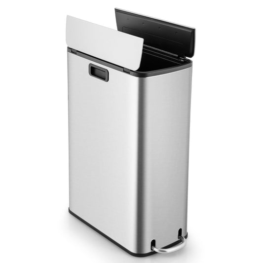Slim stainless steel garbage bin with detachable inner bucket for clean bag changes