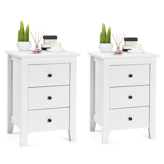 Costway Nightstand with 3 Drawers for Living Room and Bedroom-Black