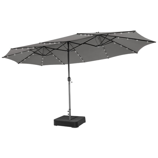 Costway 4.7M Double-Sided Patio Umbrella with Solar Lights for Poolside Garden Yard-Grey