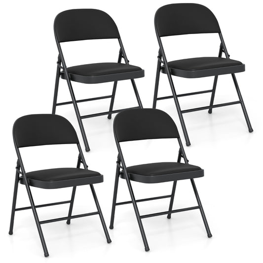 4 Pack Folding Chairs with Metal Frame for Indoor Outdoor-Black