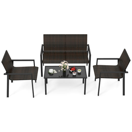 4 Pieces Patio Furniture Set for Small Space Balcony Poolside-Brown