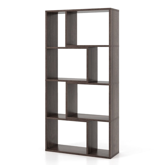 Four-tier open bookshelf organizes books, plants, photos, baskets and favorite collectibles