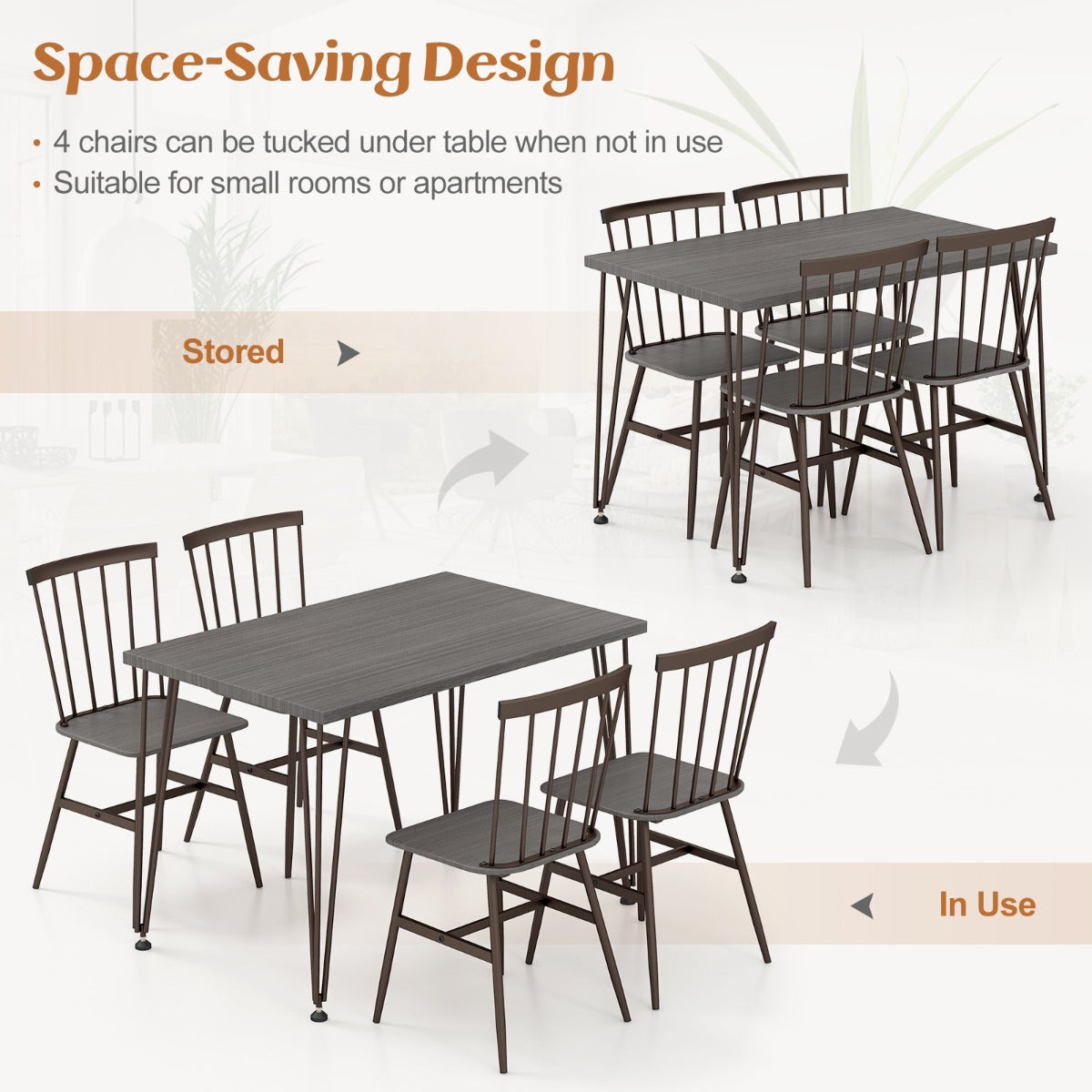 Costway 5-Piece Dining Table Set for 4 with Kitchen Table and 4 Chairs-Grey