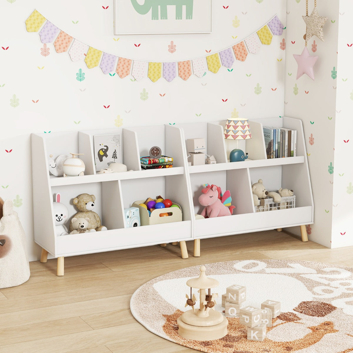 Compact 80 x 35 x 71 cm toy organizer that encourages reading and tidy play spaces