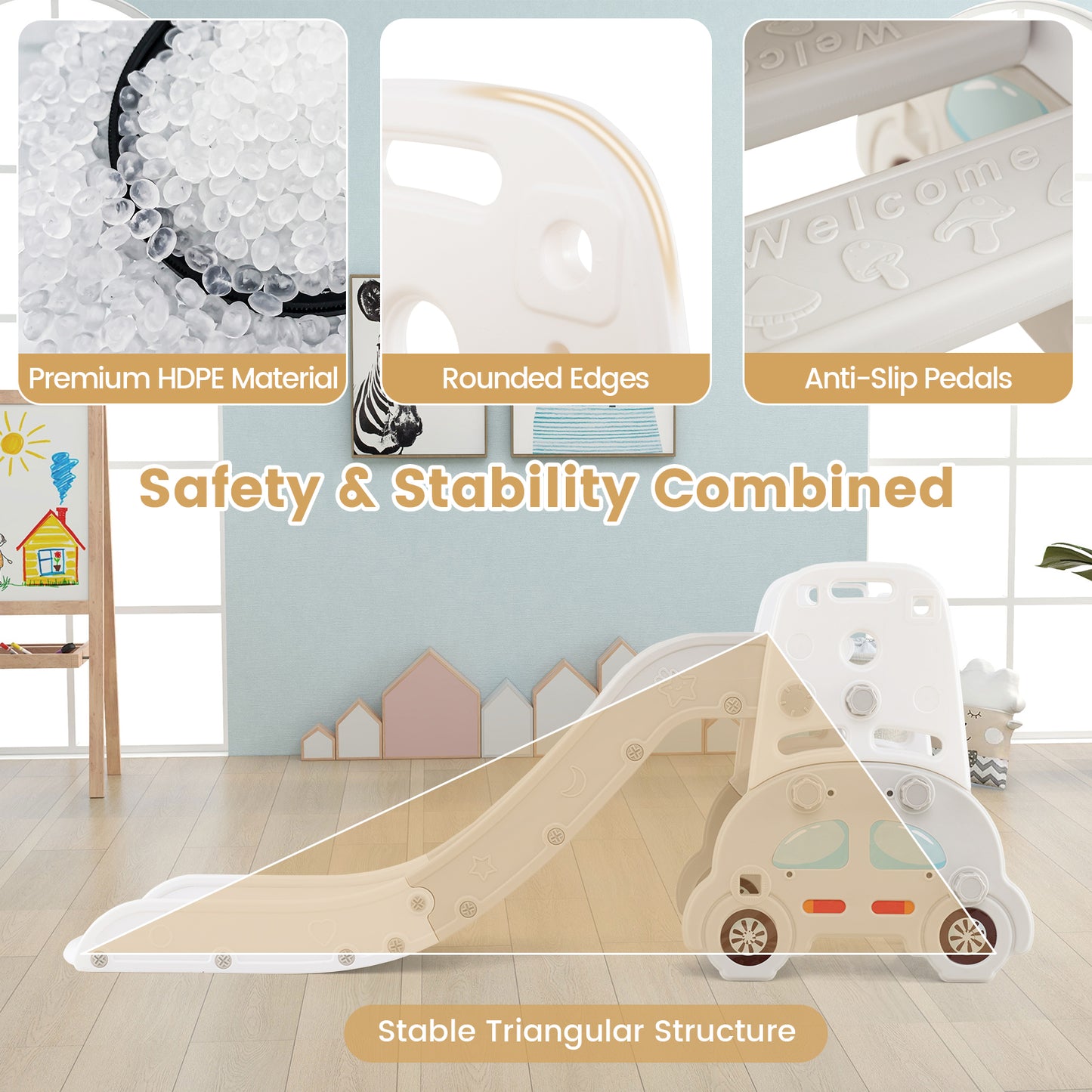 5 in 1 Convertible Toddler Slide Set for Boys and Girls 3+ Years Old-Grey