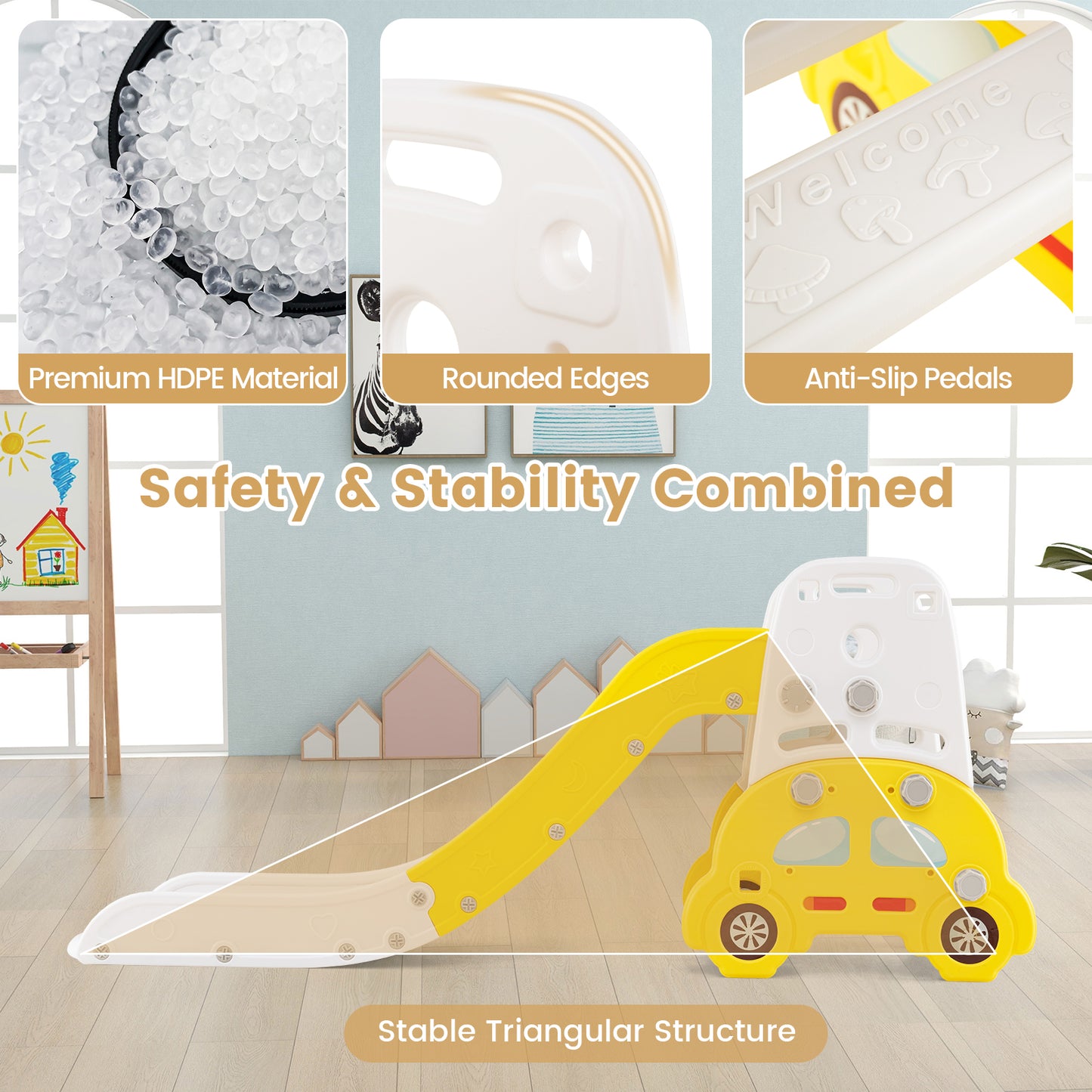 5 in 1 Convertible Toddler Slide Set for Boys and Girls 3+ Years Old-Yellow