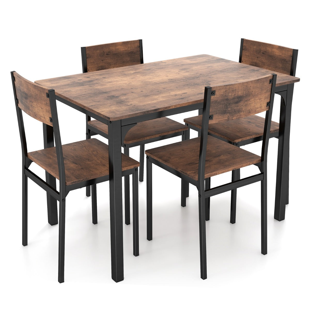 Rustic 5-Piece Dining Set with Metal Frame and Space-Saving Design