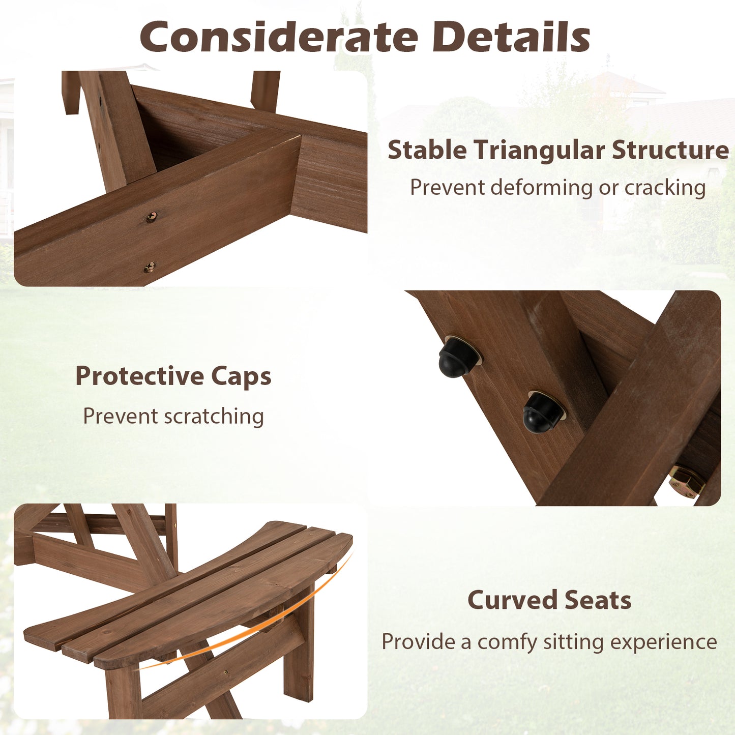 6-Person Round Picnic Table Set with 5 cm Umbrella Hole-Brown