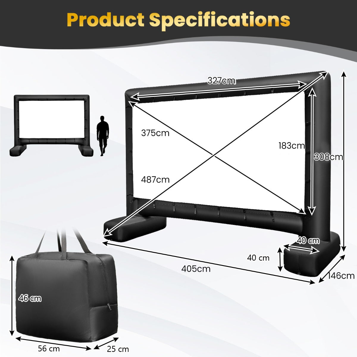 Inflatable Projector Screen with Air Blower , Carry Bag and Ground Stakes-L
