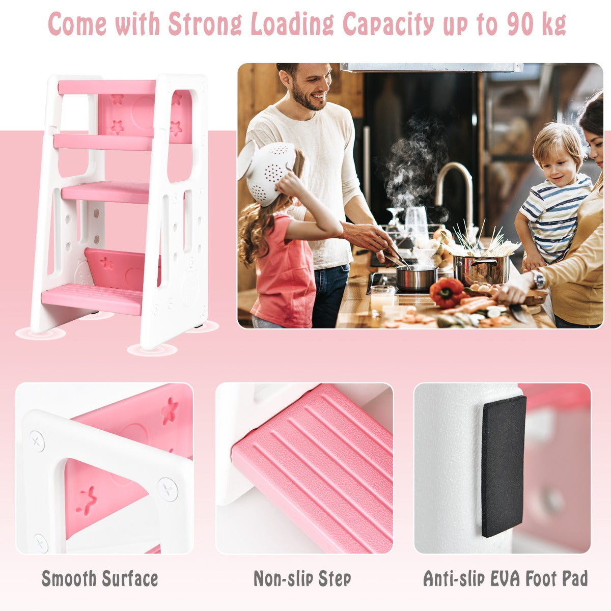 Strong kids step stool supports up to 65 kg while encouraging independence and hands-on skills