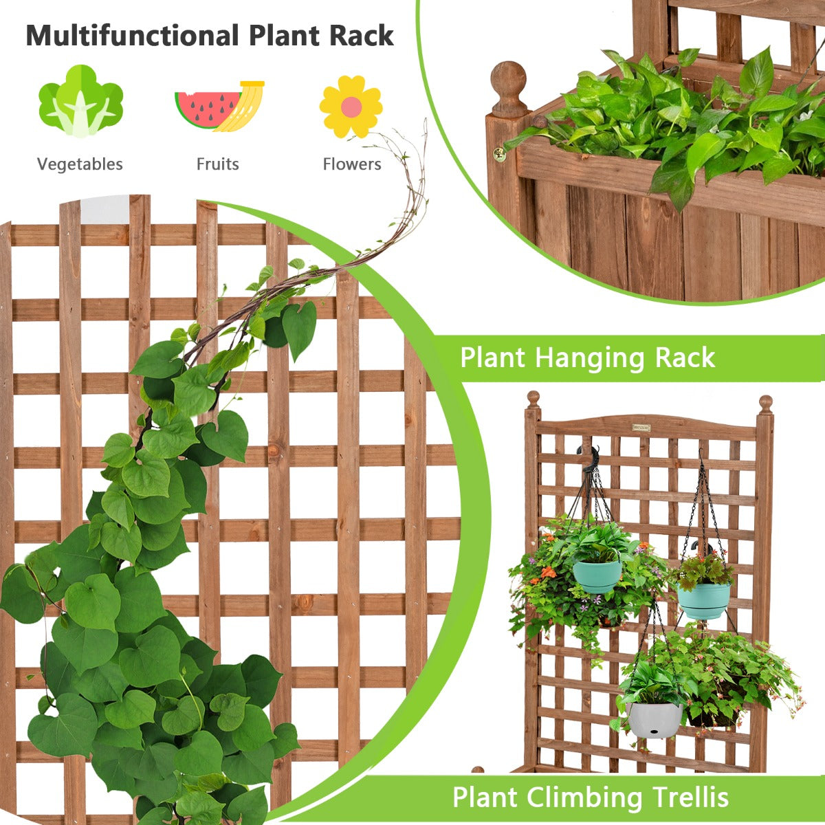 127 cm Solid Wood Planter Bed with High Trellis
