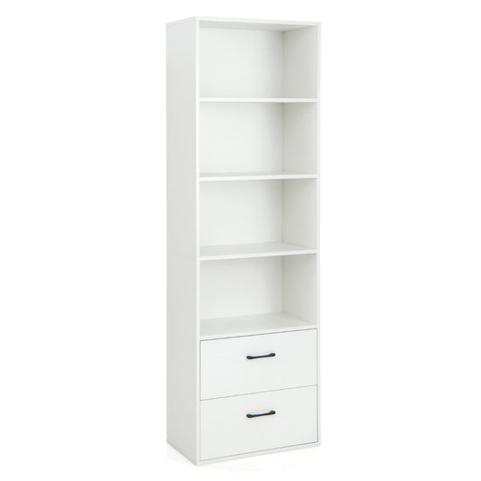 Costway 6-Tier Modern Bookcase with 4 Open Shelves and 2 Drawers
