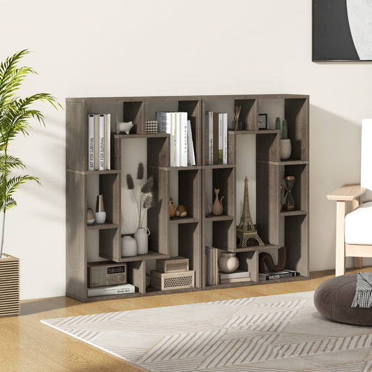 Costway 7-Cube Bookshelf Storage Display Shelf Cabinet Modern Open Bookcase-Grey