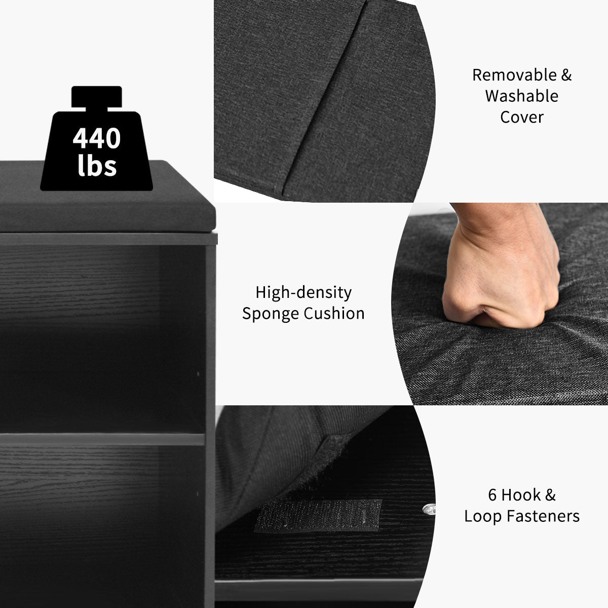 10-Cube Shoe Bench with Padded Cushions and Adjustable Shelves-Grey