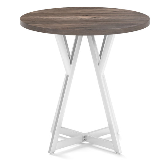80cm Round Dining Table Wooden Kitchen Table with Metal Pedestal Base-Natural