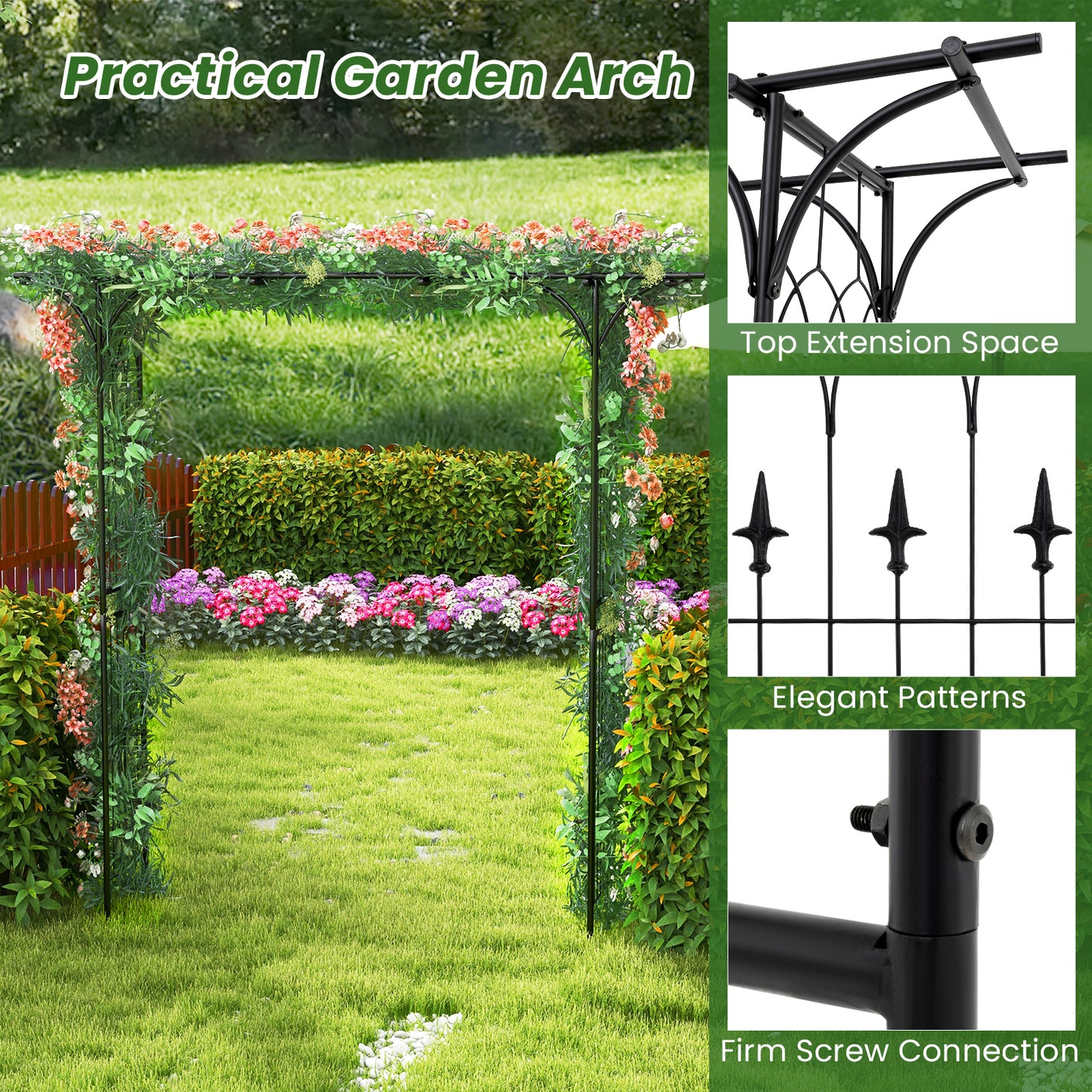 2M Garden Arbor Metal Archway for Climbing Plants