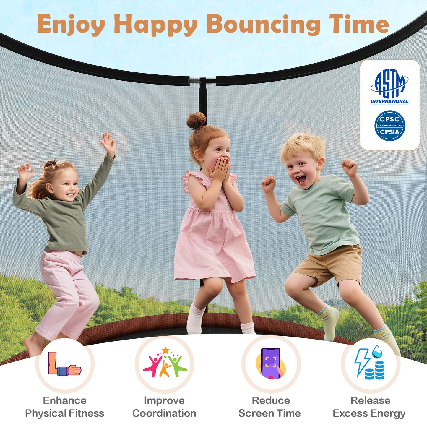 8FT Outdoor Trampoline Heavy-Duty Recreational Trampoline-Orange