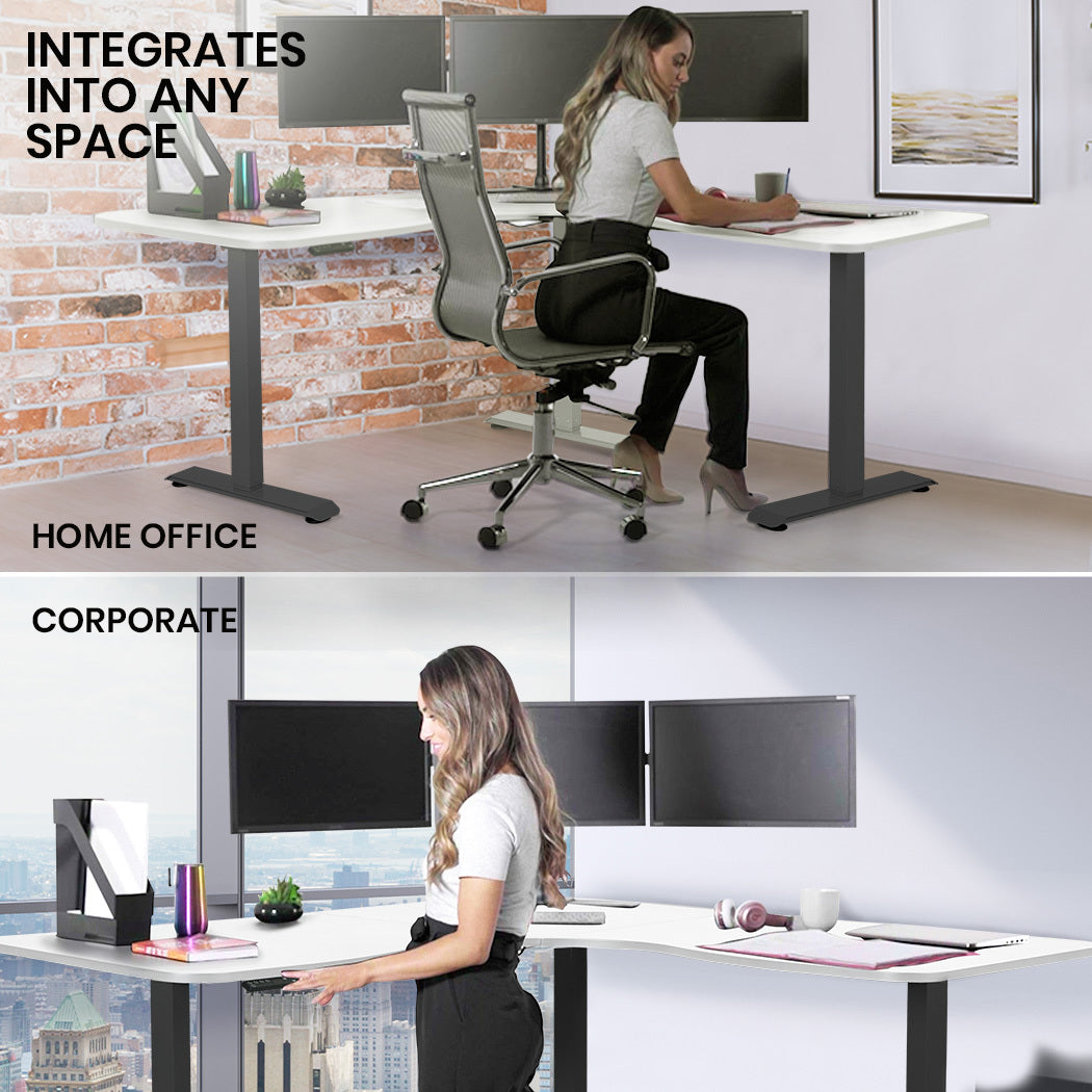 Adjustable Electric Corner Desk with Triple Motor, 120kg Capacity, White/Black