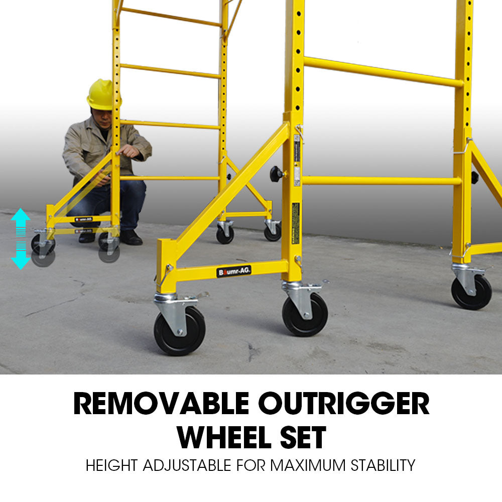 1.9 x 0.8 x 1.8m Mobile Scaffold Platform with Guard Rails & Outrigger Wheels