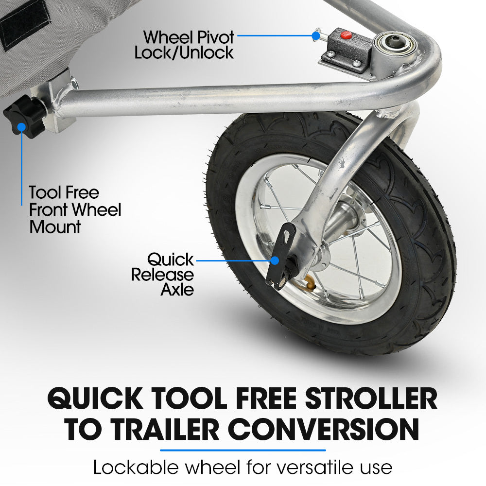 Convertible Pet & Cargo Bike Trailer Stroller, 0.51m & 0.25m Wheels, 40kg Capacity