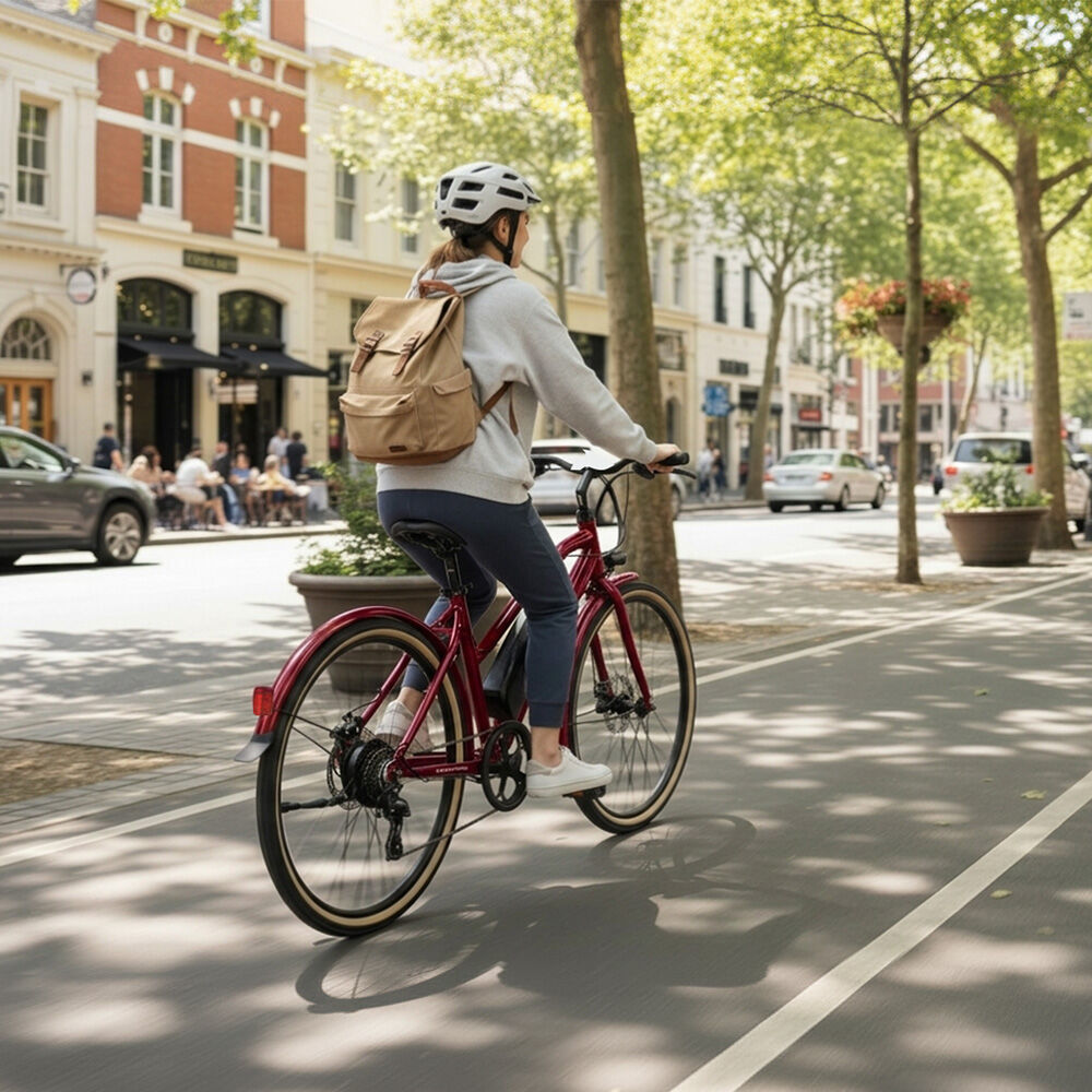 Vista Step Through Commuter Electric Bike, Medium Frame eBike, Shimano 7-speed, Disc Brakes, Kenda Tyres, Red