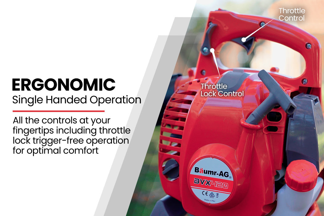 Petrol Leaf Blower Vacuum 4-Stroke, 25cc Engine, 0.63m³/s Airflow, Lightweight