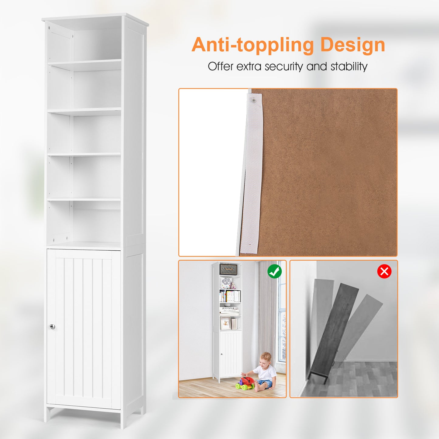 Bathroom Storage Cabinet with 5 Open Shelves for Home-White