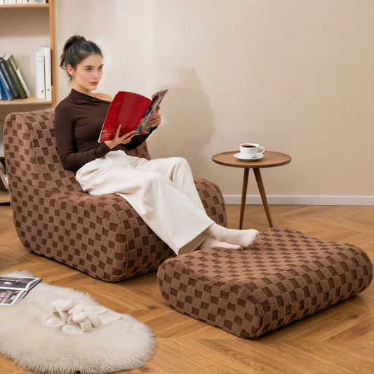 Bean Bag Chair with Ottoman Bean Bag Sofa Chair with High Elasticity Sponge-Brown