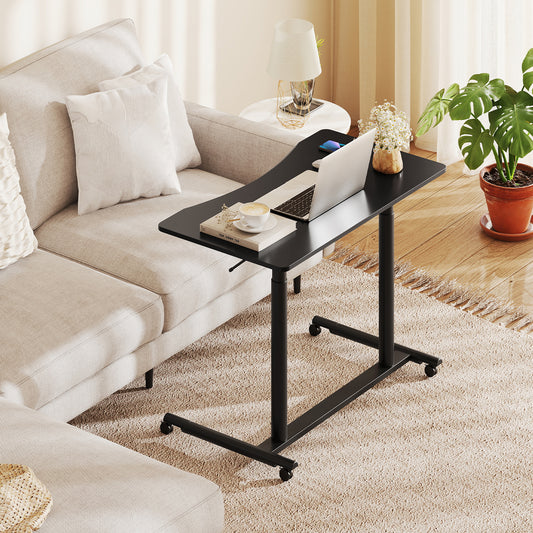 C-Shaped Sit Stand Desk with Adjustable Height and Metal Frame-Black