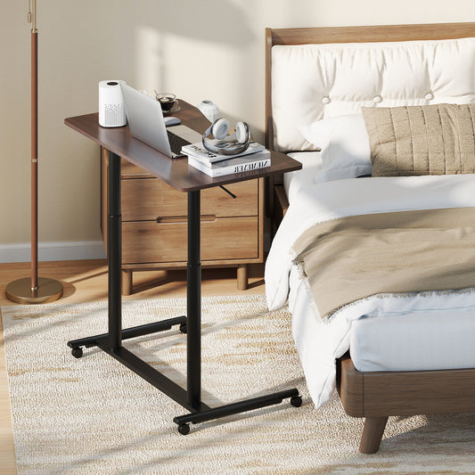 C-Shaped Sit Stand Desk with Adjustable Height and Metal Frame-Rustic Brown