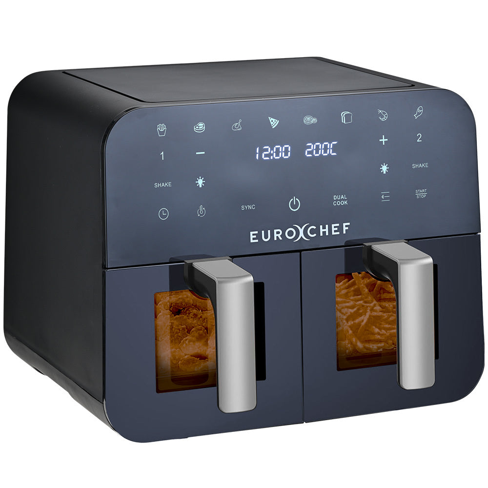 9L Dual Zone Air Fryer with 2400W Power, LED Touch Control, Black/Silver