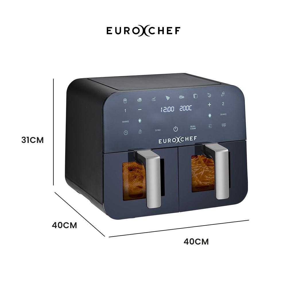 9L Dual Zone Air Fryer with 2400W Power, LED Touch Control, Black/Silver