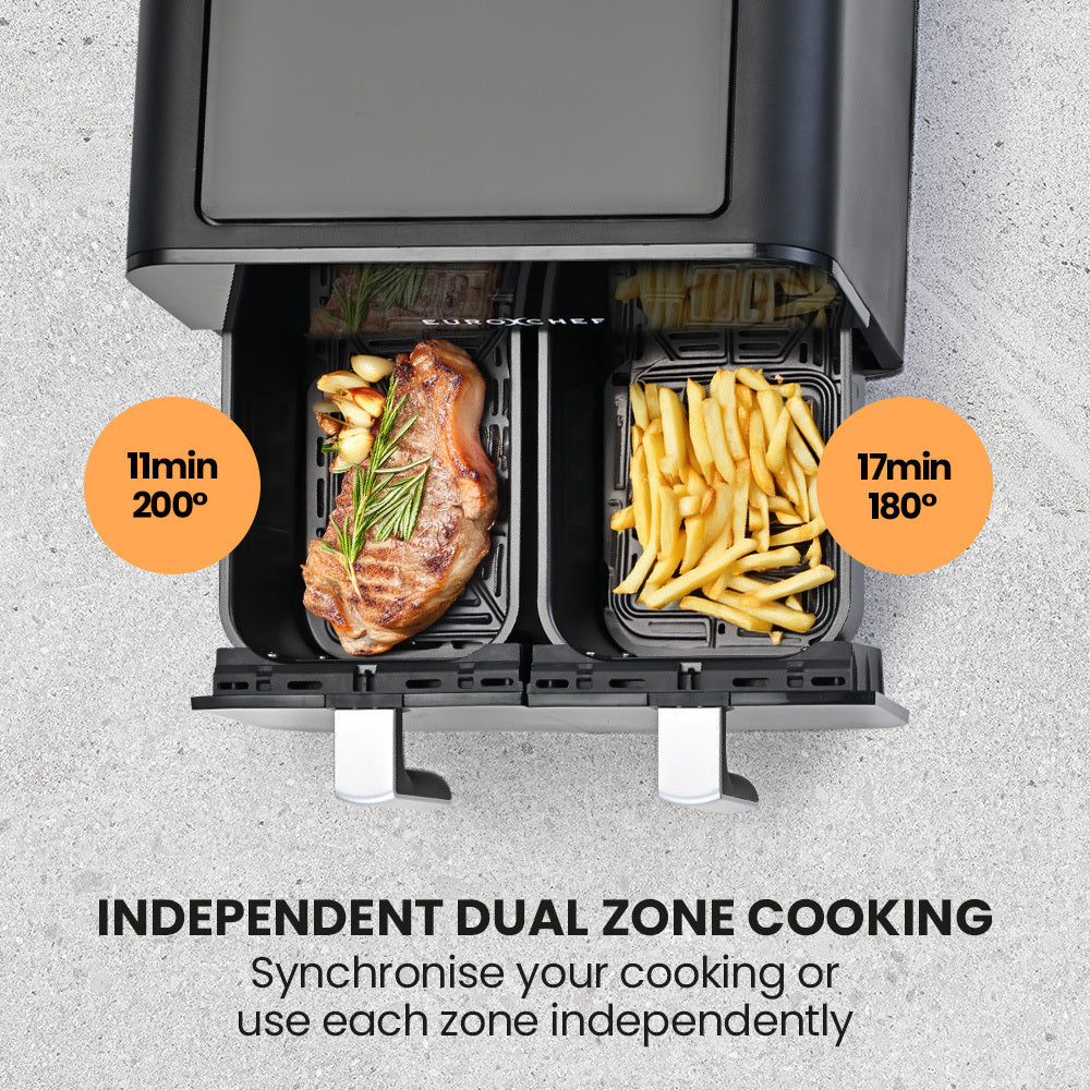 9L Dual Zone Air Fryer with 2400W Power, LED Touch Control, Black/Silver