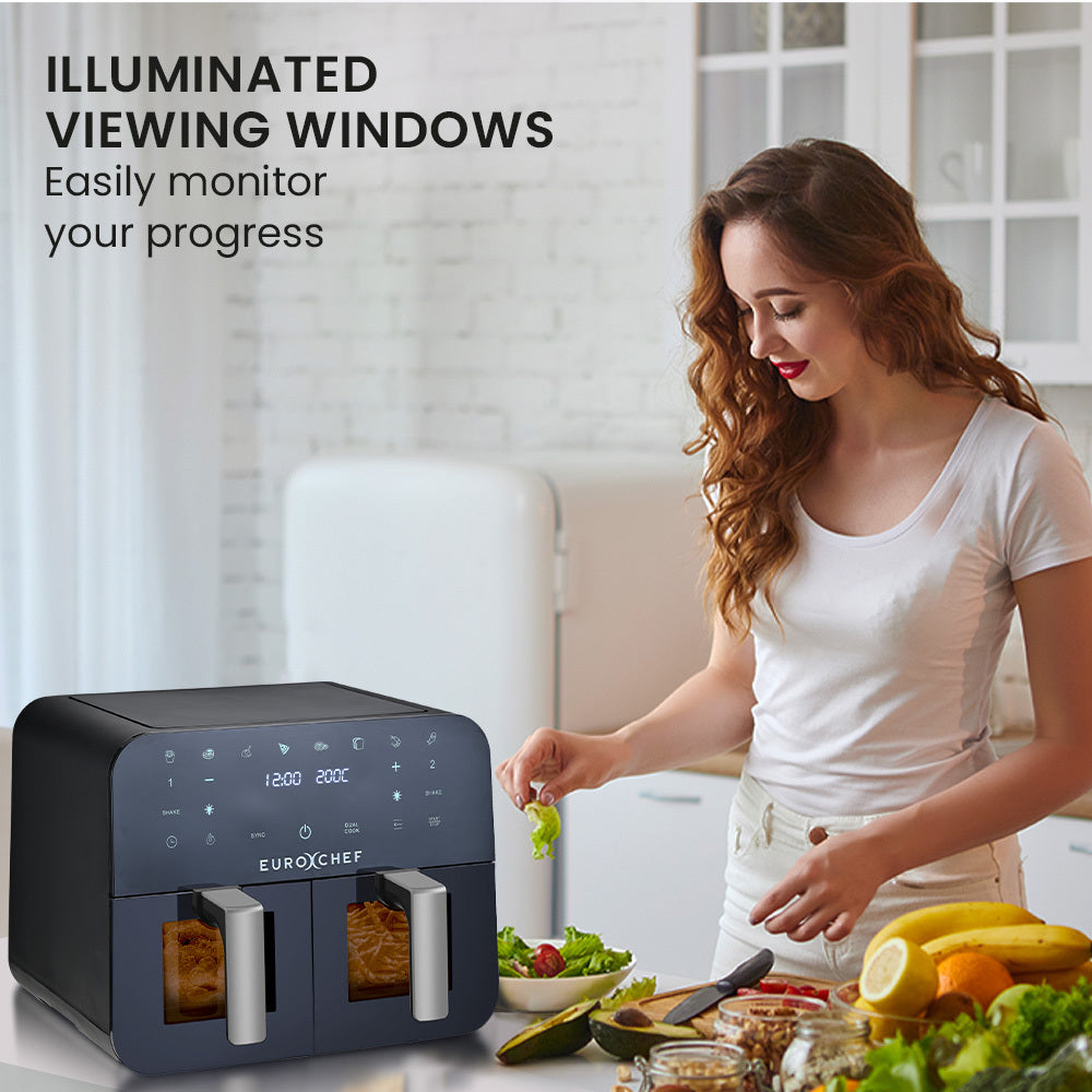 9L Dual Zone Air Fryer with 2400W Power, LED Touch Control, Black/Silver