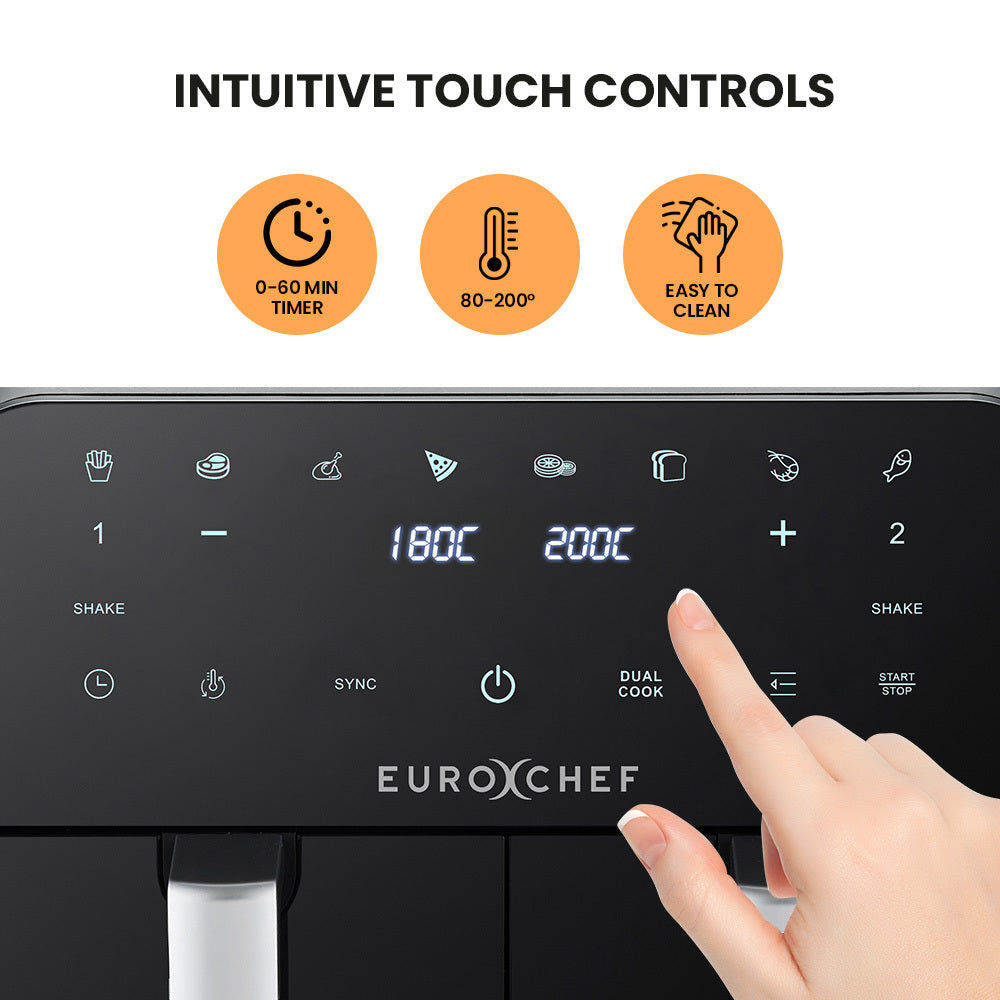 9L Dual Zone Air Fryer with 2400W Power, LED Touch Control, Black/Silver
