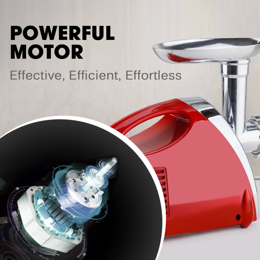 Electric Meat Grinder & Sausage Filler with Kibbe Maker, Stainless Steel, Red