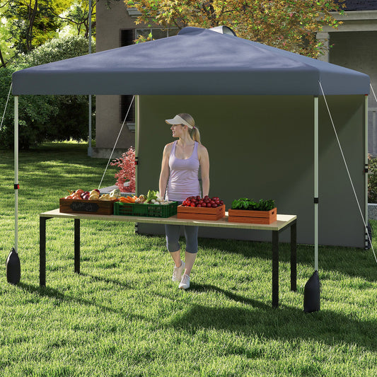3 x 3 m Pop up Canopy Tent with 1 Sidewall and Wheeled Bag-Grey