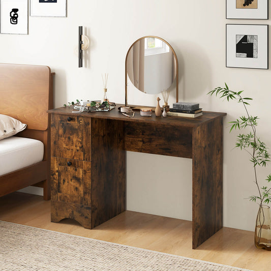 Computer Desk with Drawers with Charging Station and Cable Hole-Brown