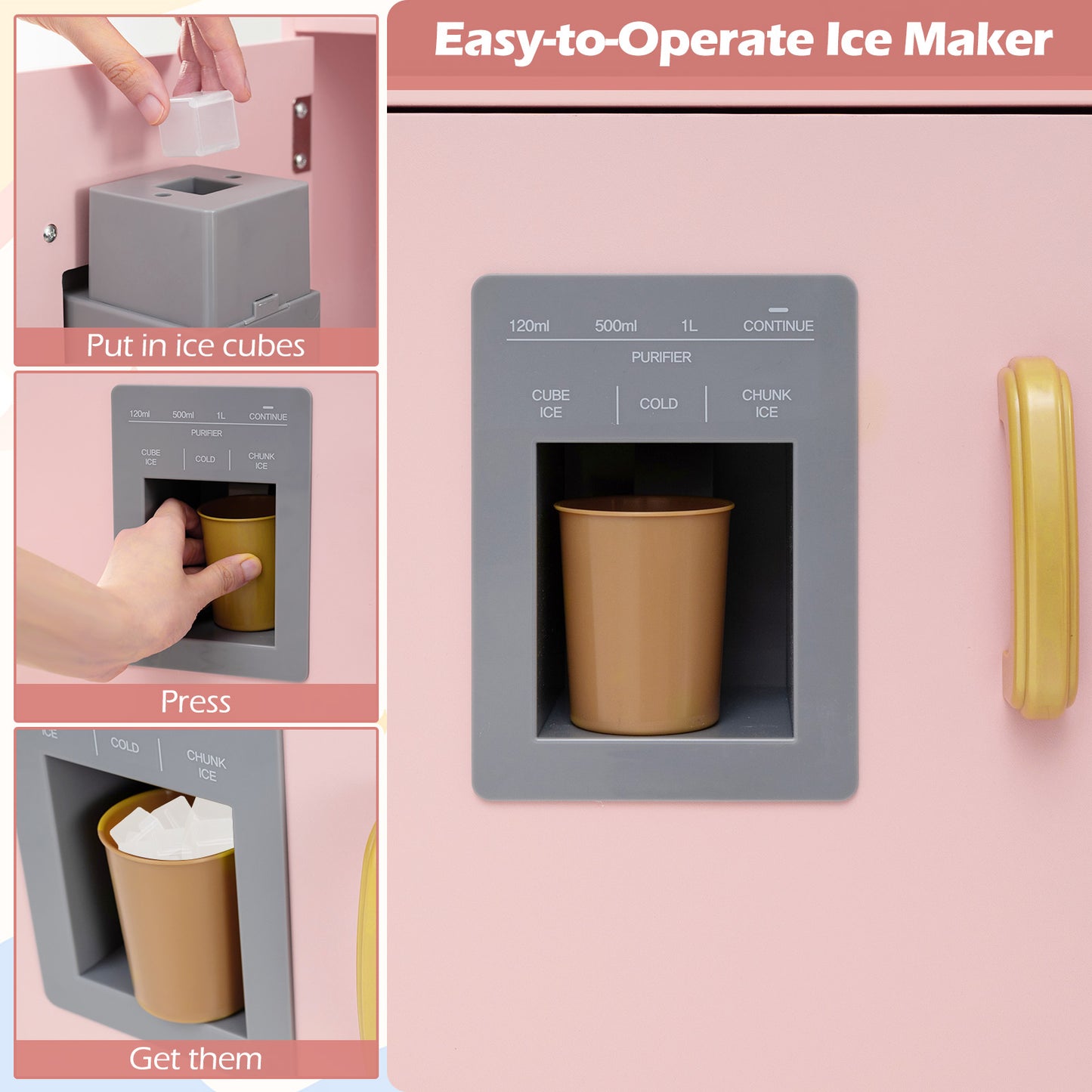 Corner Wooden Play Kitchen Large Set with Lights and Blackboard-Pink