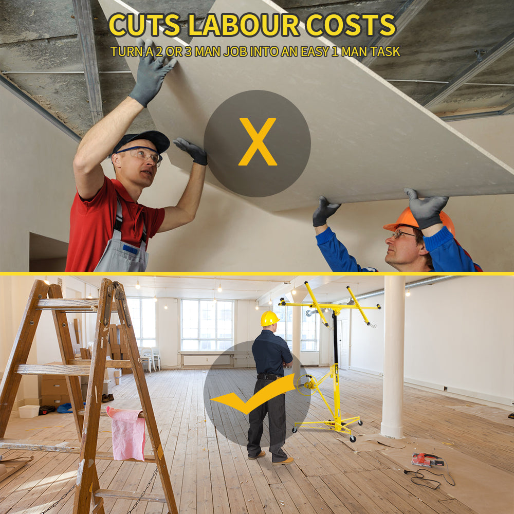 11ft Drywall Plasterboard Hoist Lift with 3.3m Reach and 68kg Capacity