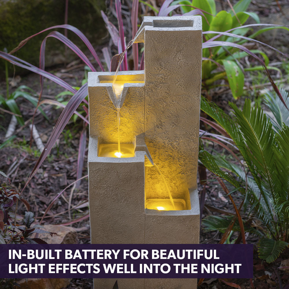 Outdoor Solar Water Fountain with LED Lights, 4-Level Cascading Design, 0.6m Panel