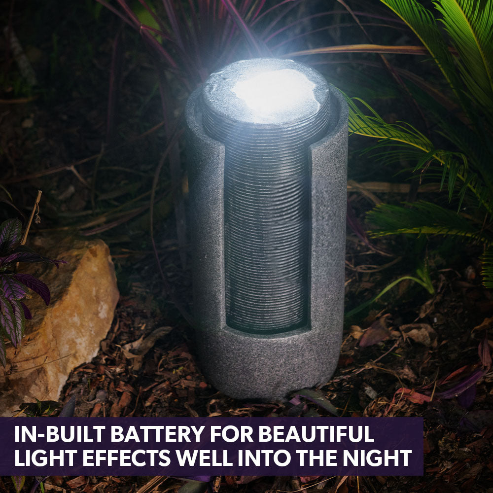 Two Tone Solar Tower Fountain with LED Lights and Panel Kit, 2m Feature