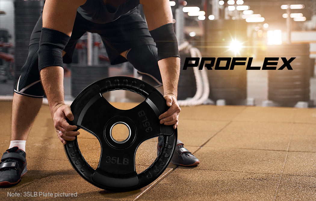 Pair of 16kg Rubber-Coated Olympic Weight Plates with Tri-Grip Handles