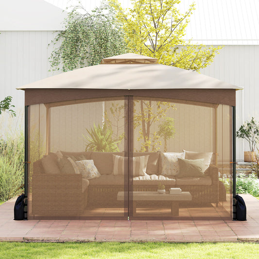 10 X 12 FT Patio Gazebo with Netting Walls with 4 Sandbags-Brown