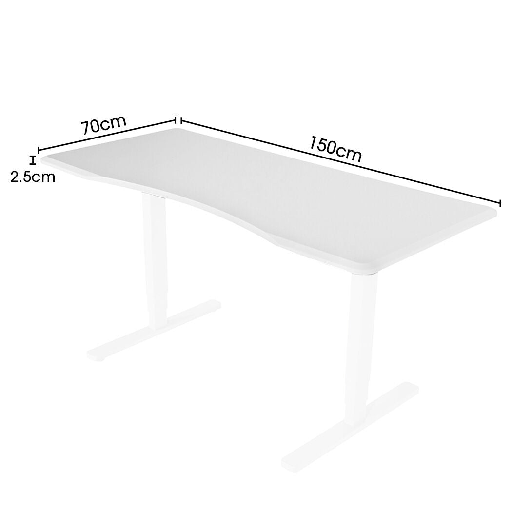 Large 1.5m White Desktop for Height Adjustable Desk, Arched Front Design